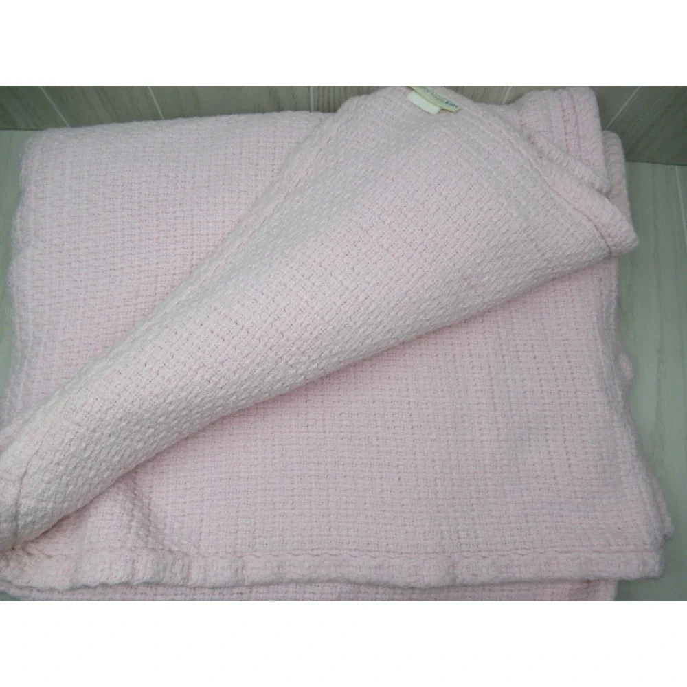 Pottery Barn kids pink thermal woven cotton blanket USED READ 67x78
